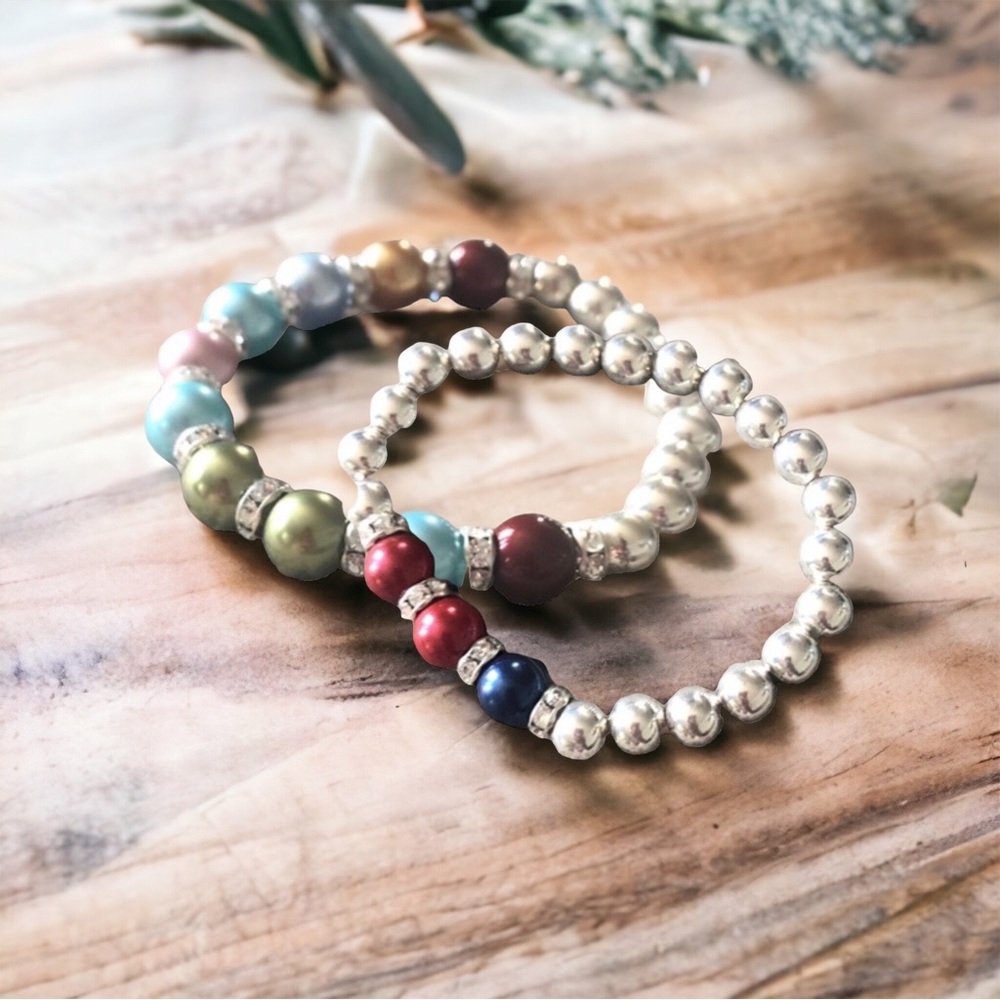 Beautiful Bracelets Beaded Silvers Wine Baby Blue Dark Blue Baby Green Pre-Loved